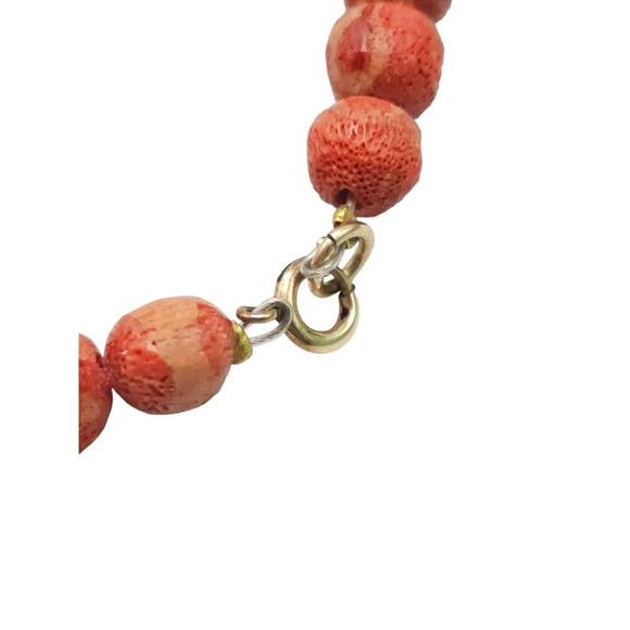 Orange Coral Ball Beaded Necklace Gold Tone Spring Ring Closure Vintage - Picture 5 of 6